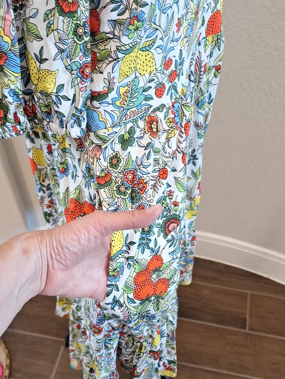 Boden Piper Fruit Print Short Sleeve Tiered Hem Cotton Blend Jersey Dress Sz 12 - Picture 6 of 14